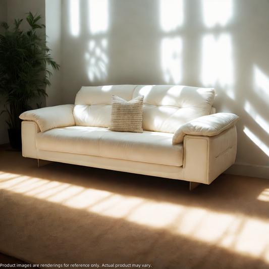 Compact off-white leather couch with metal legs – NZ living room style
