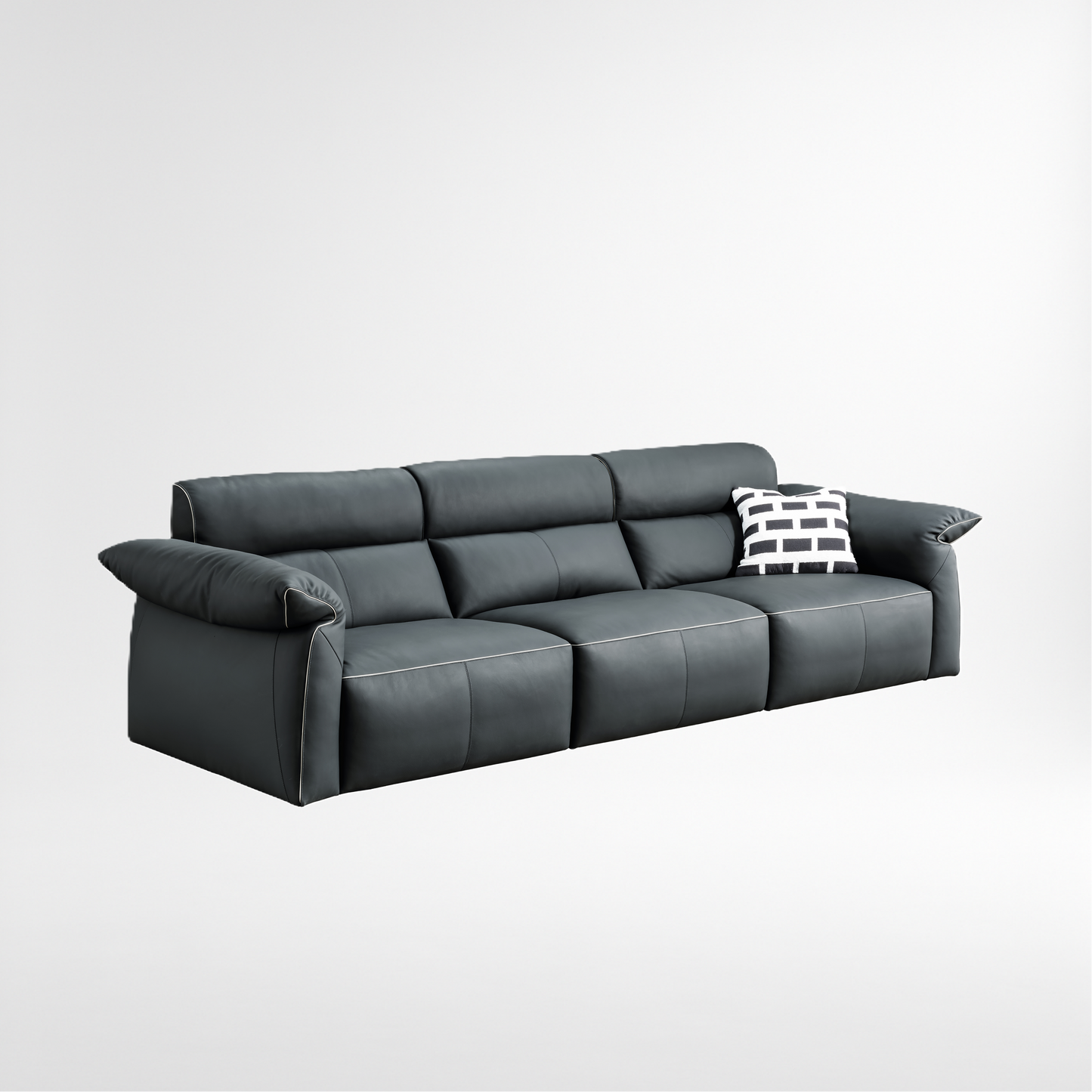 Aura 4-Seater Couch in Deep Grey Leather – Front View 