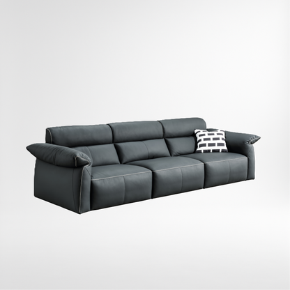 Aura 4-Seater Couch in Deep Grey Leather – Front View 