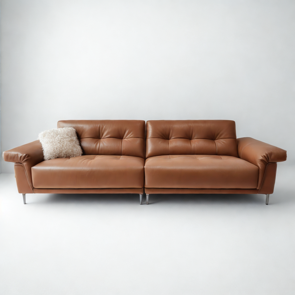 Brizo 4-Seater Leather Retro Sofa Bronze Brown – Front View