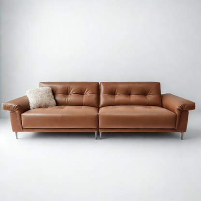 Brizo 4-Seater Leather Retro Sofa Bronze Brown – Front View