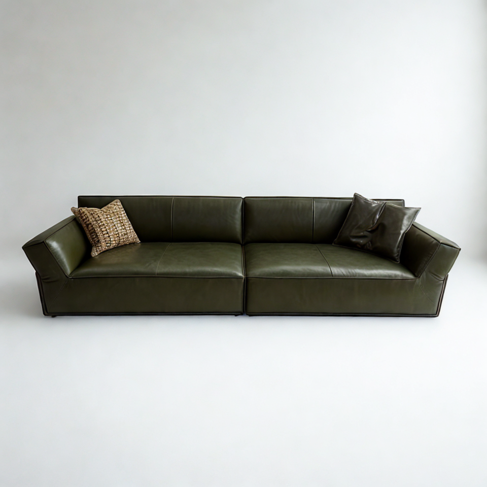 Nomos 4‑seater family leather sofa olive green Majesty by INK
