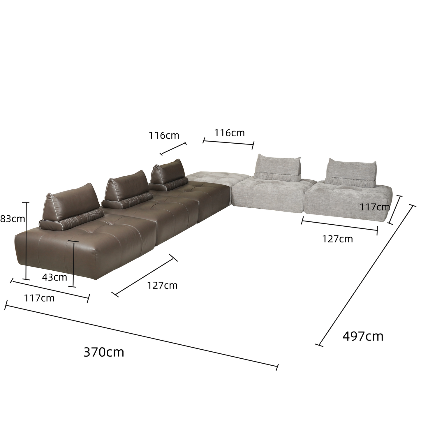Neso Modular Leather & Fabric Sofa