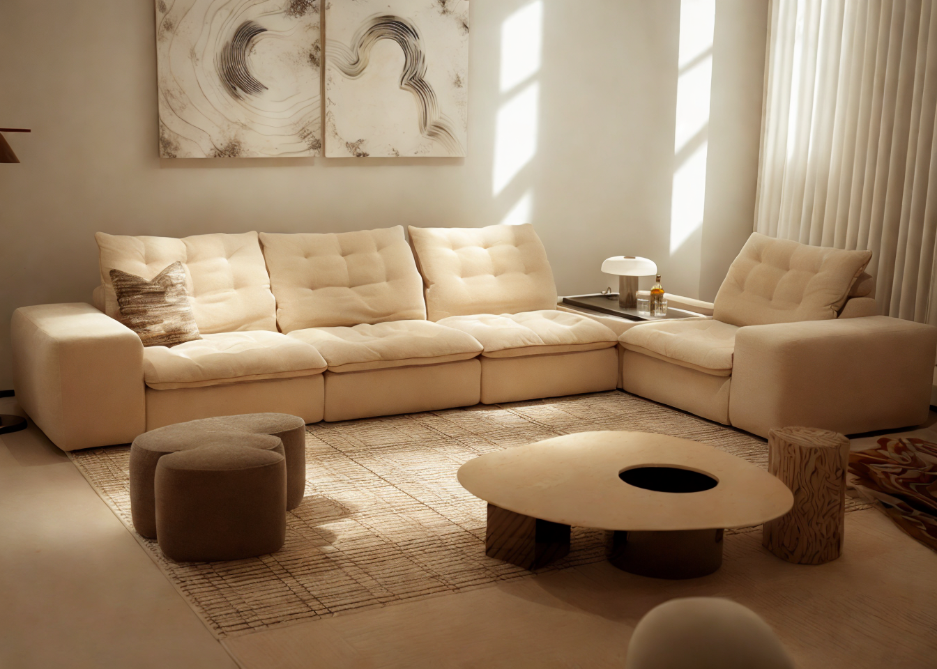 Nephele modular sofa with powder-coated legs and relaxed silhouette
