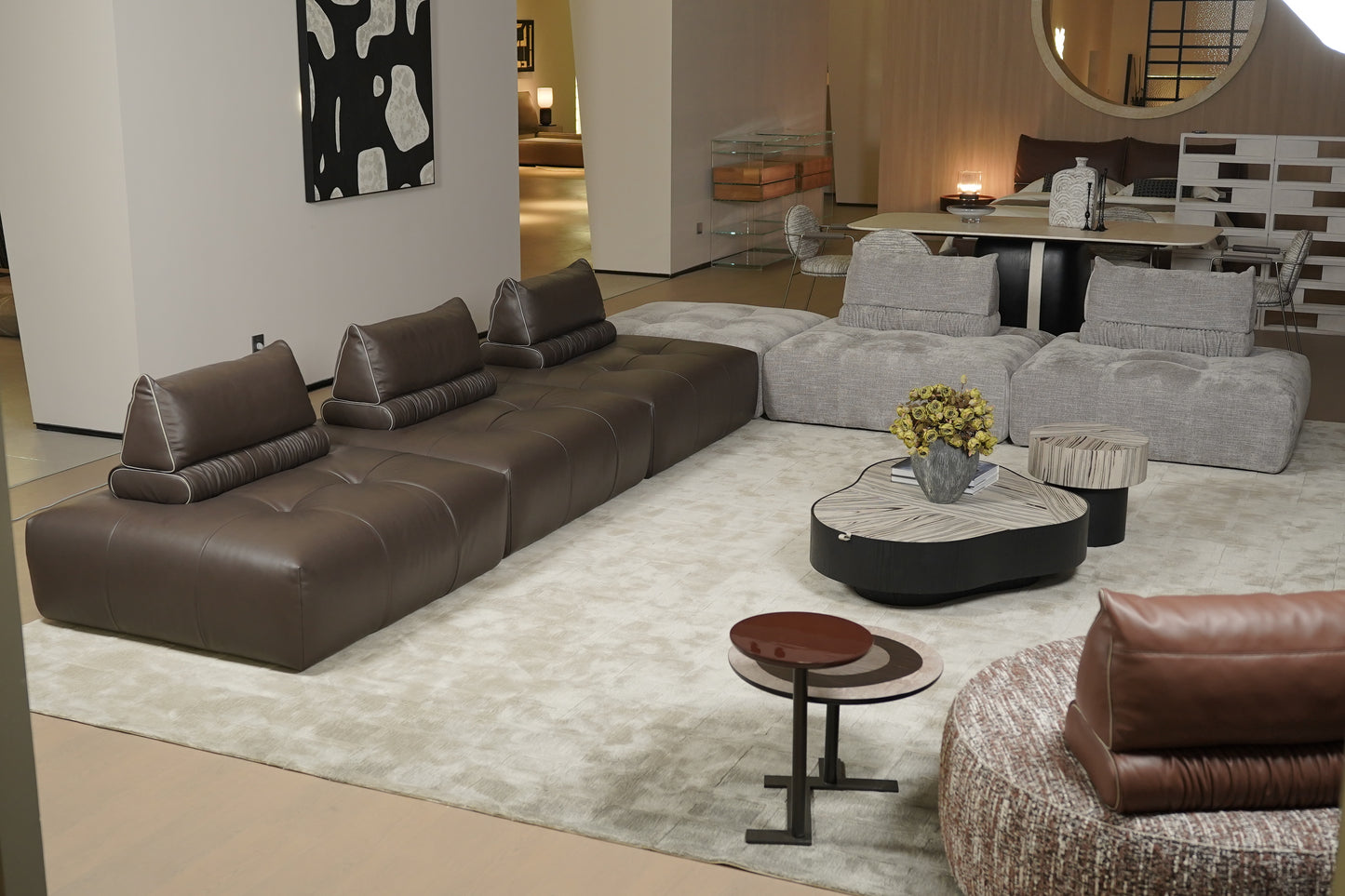 Neso sofa adjustable backrest dark brown leather module